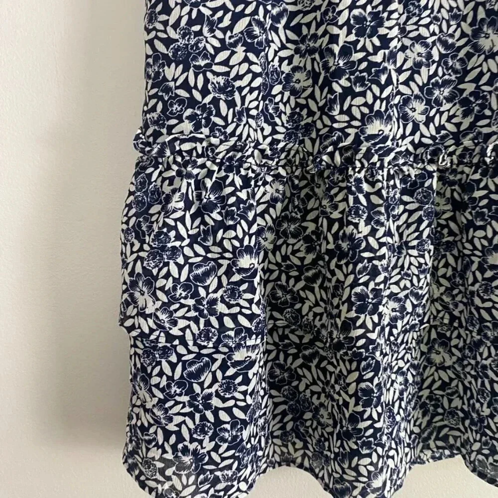 J. Crew Navy and White Floral Ruffle Mini Skirt